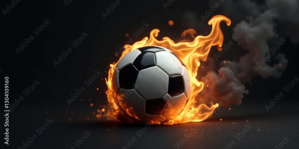 Fototapeta premium Fiery Soccer Ball Enveloped in Blazing Inferno, a Dramatic Representation of Intense Competition and Passion