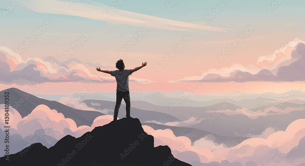 People stood on the top of the mountain and raised their arms and shouted People stood on the top of the mountain and raised their arms and shouted