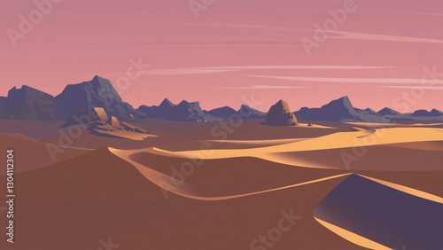 Serene Desert Landscape at Sunset Low-Poly Digital Art