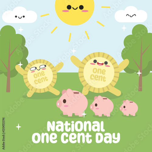 National One Cent Day vector design for celebration. Suitable for background, template, social media, poster, flyer design, flat illustration, etc