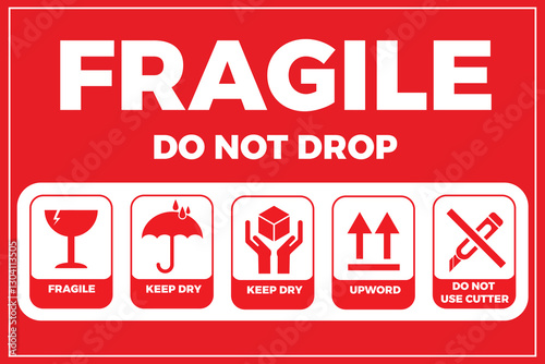 fragile handle with care, red fragile warning label 