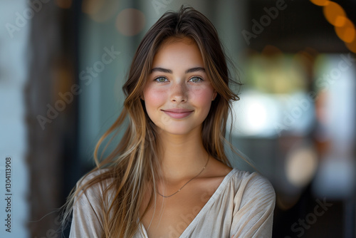 Free Download Portrait of a beautiful young woman smiling and looking at camera. Woman portrait - GFXLoad