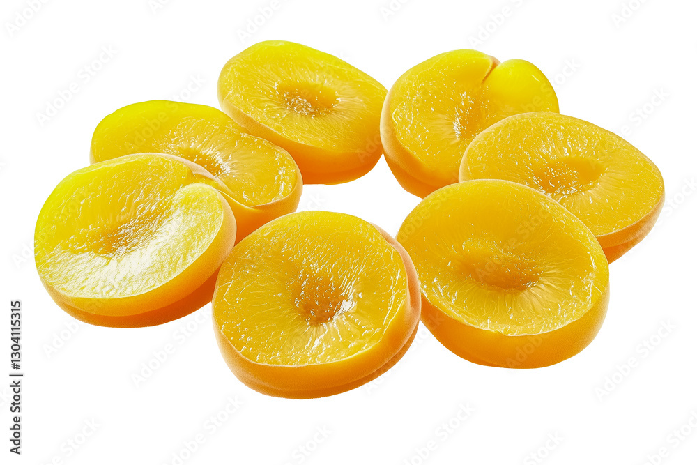 Multiple apricot slices arranged neatly, isolated on a white background Multiple apricot slices arranged neatly, isolated on a white background
