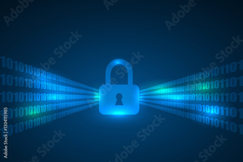 padlock security with binary code protection technology abstract background.