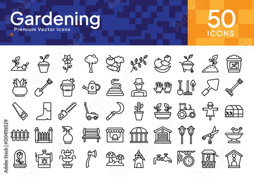 Gardening Icons Pack - Black Outline