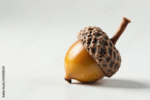 Single live oak acorn seed, macro photography, crisp white backdrop , flora, botany, seed dispersal