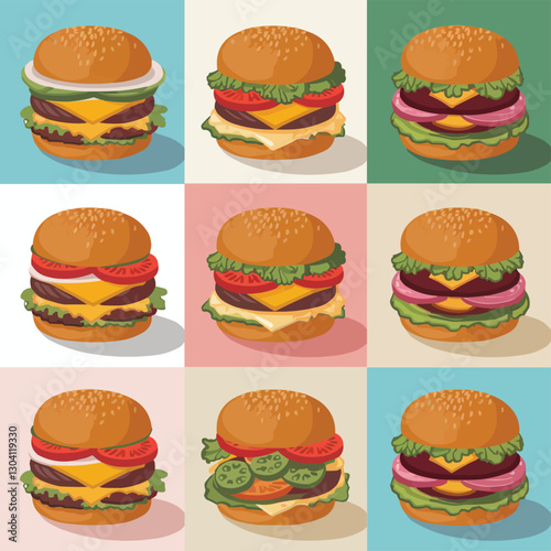 Burger Bonanza 3x3 Grid Clipart