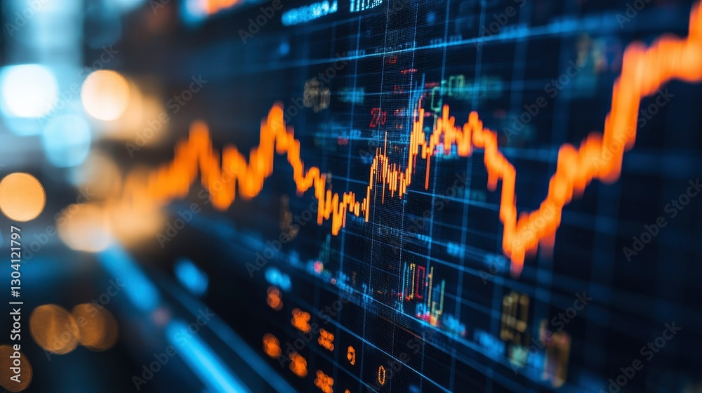 Dynamic Stock Market Graph on Computer Screen, Financial Data Visualization Dynamic Stock Market Graph on Computer Screen, Financial Data Visualization