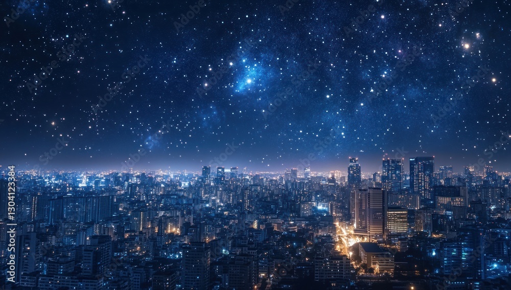 Obraz premium Night Cityscape Under a Starry Sky