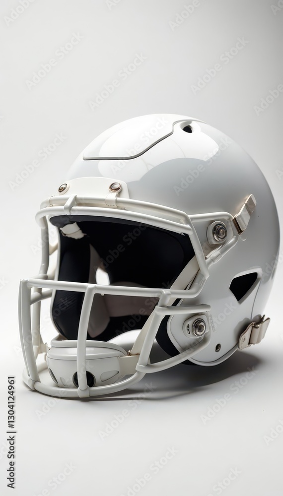 Fototapeta premium Modern football helmet, pristine white backdrop, facemask, modern, equipment