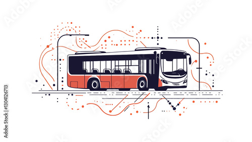 The image is a vector illustration of a modern city bus. The bus is depicted in a stylized manner, with clean lines and a predominantly orange and dark-grey color scheme.  The illustration