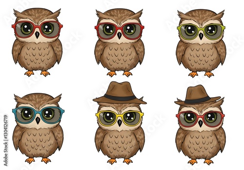 Wallpaper Mural Colorful Cartoon Owls Wearing Glasses and Hats in Adorable Designs Torontodigital.ca