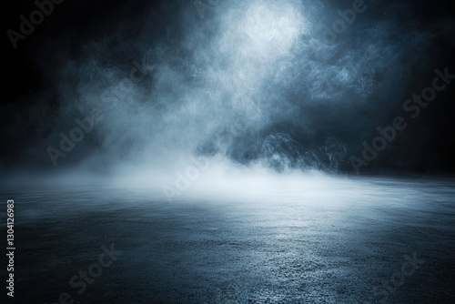 Empty dark concrete floor with dramatic smoky clouds