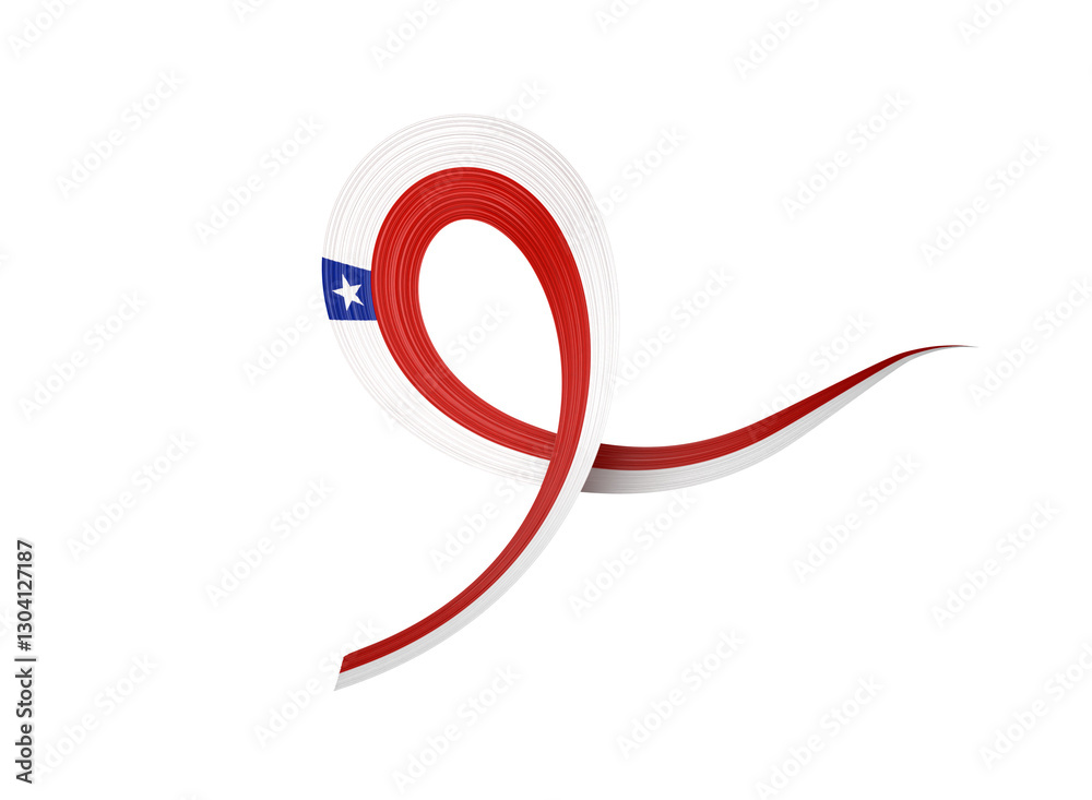 3d Flag Of Chile Shiny Wavy Awareness Ribbon Flag Of Chile 3d Illustration