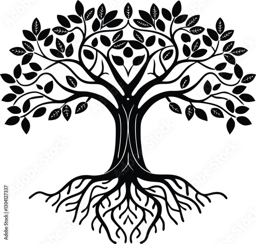 Vector tree silhouette with leaves and branches in a natural design