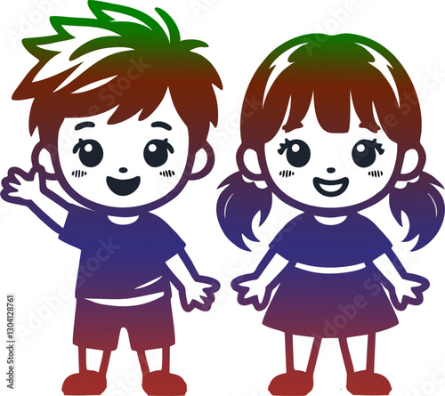 Cute Smiling Kids Standing Together with Happy Expressions