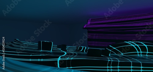 Wallpaper Mural Abstract architectural minimalistic background. Laser show in the ultraviolet spectrum. Modern  impulse tunnel. Futuristic space sci-fi frame neon backlight. 3D illustration and rendering. Torontodigital.ca