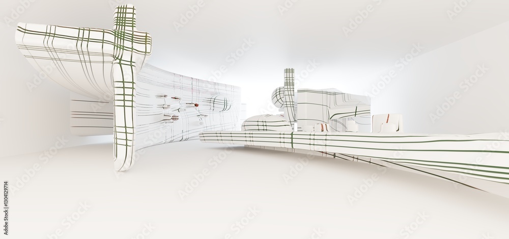 Luxury parametric abstract architectural minimalistic background. Contemporary showroom. Modern colored glass exhibition tunnel. Empty gallery. Backlight. 3D illustration and rendering.