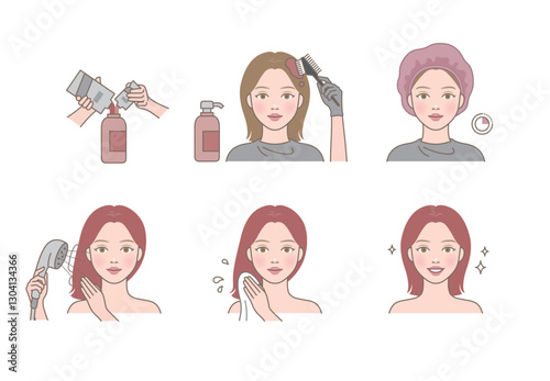 Beautiful woman dyeing her hair using hairdye(hair dye) to change the hair color