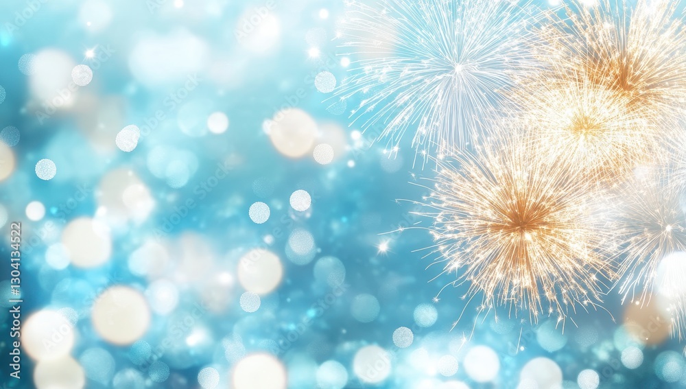 Sparkling Fireworks Exploding Over Blue Background with Soft Bokeh Effect Creating a Festive Atmosphere for Celebrations and New Year Events Sparkling Fireworks Exploding Over Blue Background with Soft Bokeh Effect Creating a Festive Atmosphere for Celebrations and New Year Events