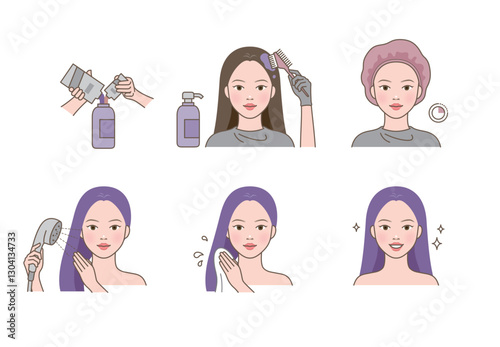Beautiful woman dyeing her hair using hairdye(hair dye) to change the hair color