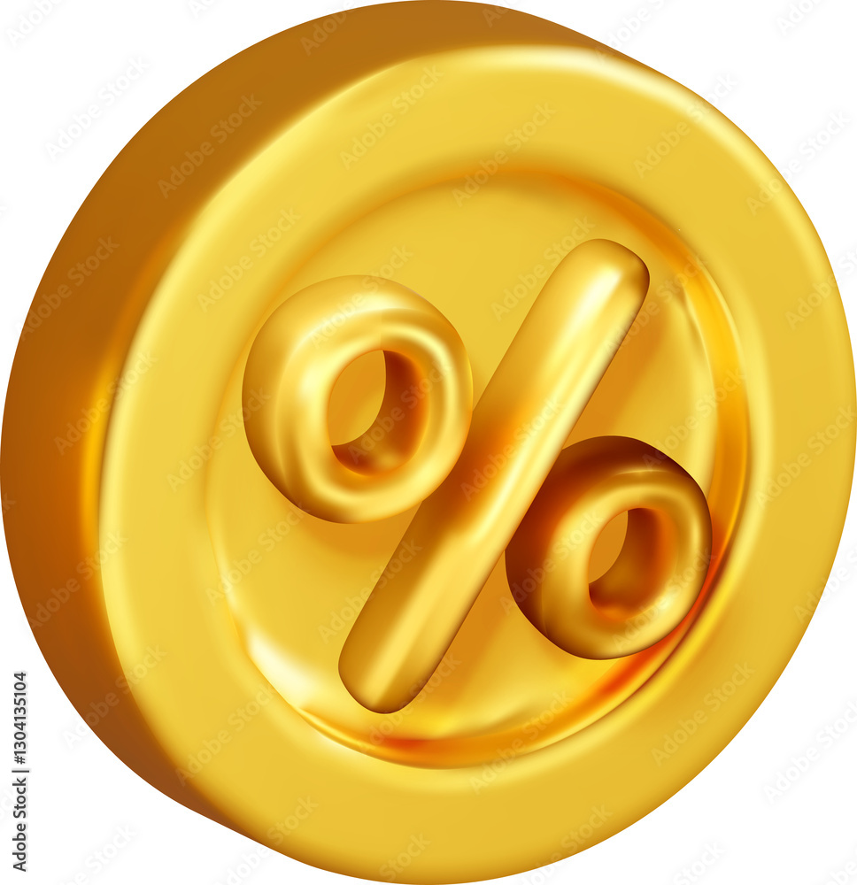 Obraz premium 3D shiny percent sign in gold coin symbol icon