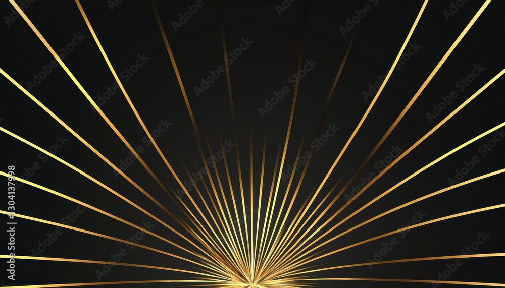 Obraz premium Minimalist golden Art Deco sunburst radiating symmetrically over a sleek jet-black background