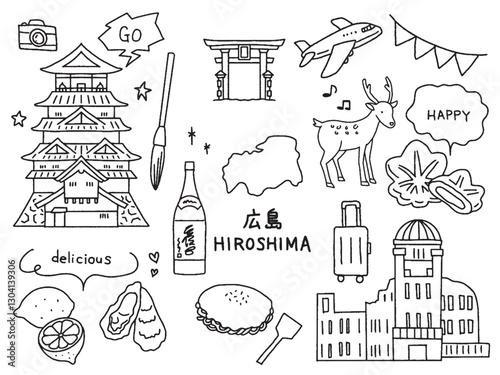 広島の手描きイラストセット