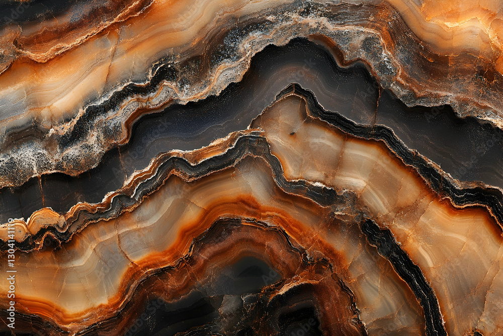 Obraz premium Macro photograph of richly colored onyx with swirling brown and orange patterns