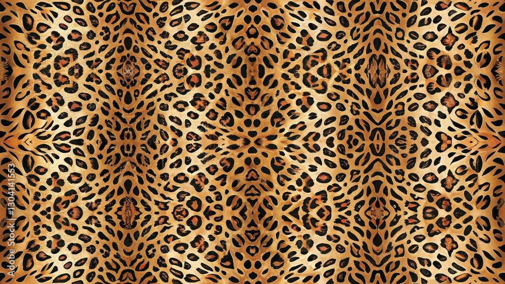 Seamless Leopard skin texture Leopard print pattern with bold spots on a light brown background.