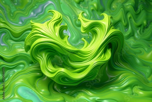 Abstract Green and Yellow Liquid Flowing Texture with Swirling Patterns