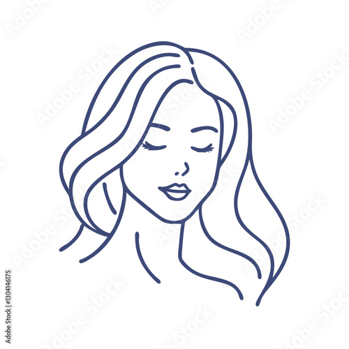 Blue line art woman with long hair