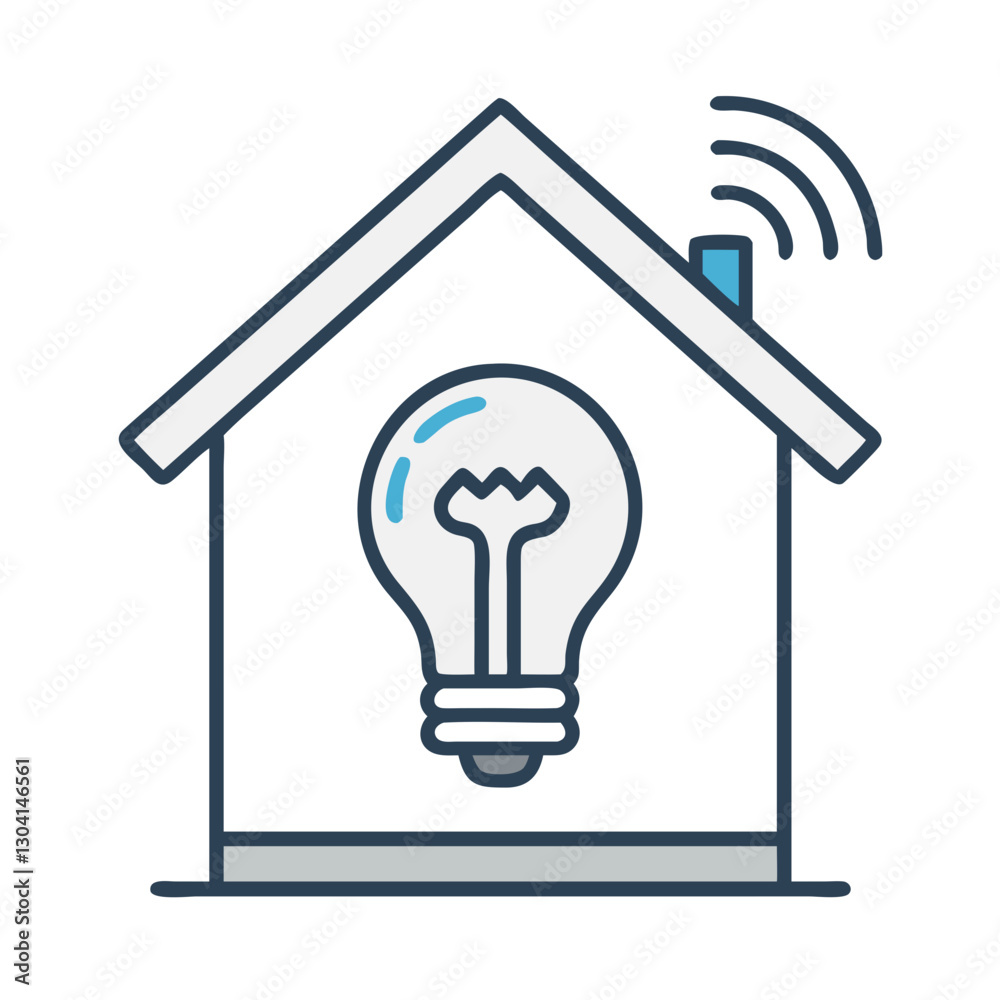 Smart home with energy-efficient lighting icon Smart home with energy-efficient lighting icon