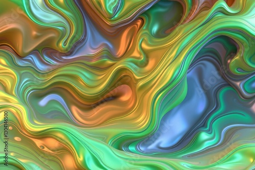Abstract Green and Yellow Liquid Flowing Texture with Swirling Patterns