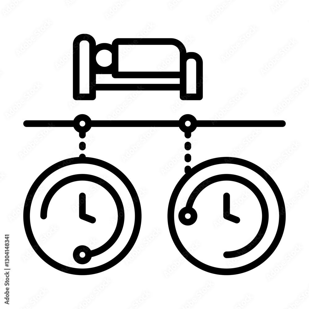 Work interval image icon. There is a bed between the work hour and the next work hour. Work interval image icon. There is a bed between the work hour and the next work hour.