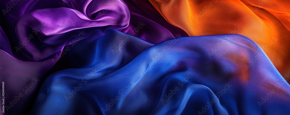 Obraz premium Blue, purple, and orange silk fabric texture.