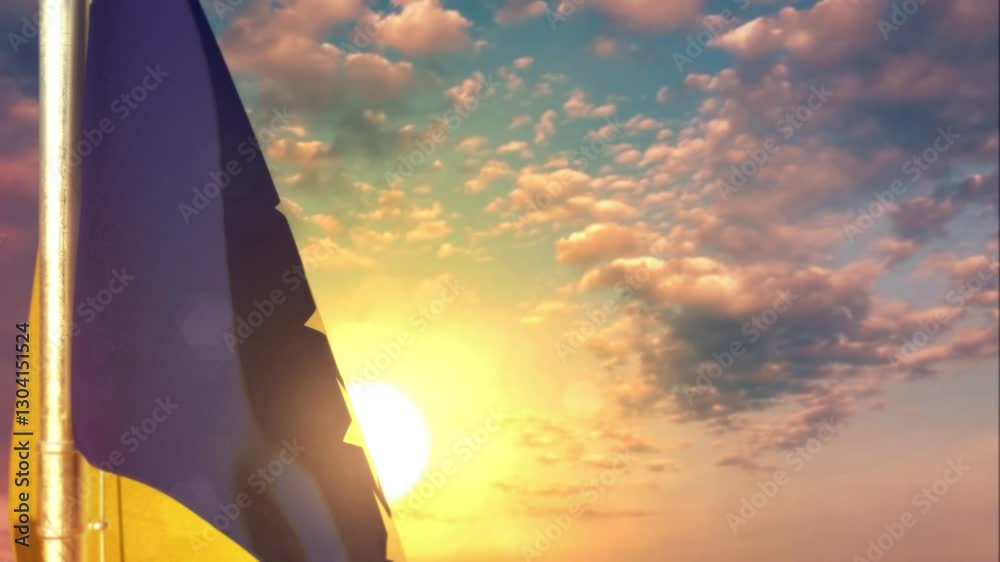 Bosnia and Herzegovina waving flag on pretty sundown background