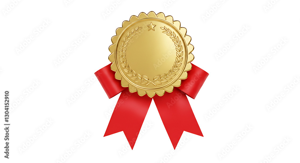 Golden Award Medal Red Ribbon Gleaming. AI Generated Golden Award Medal Red Ribbon Gleaming. AI Generated