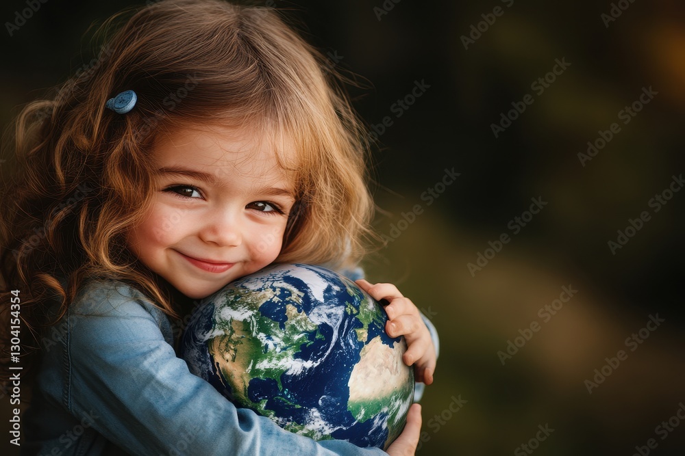 A girl holding a planet Earth model close, celebrating the importance of World Children Day or International Day of the Girl A girl holding a planet Earth model close, celebrating the importance of World Children Day or International Day of the Girl