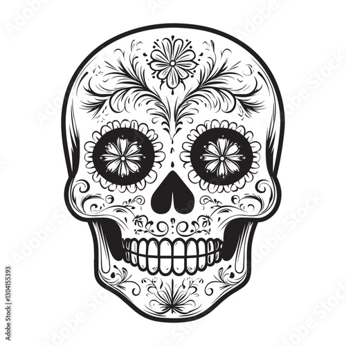 Dia de muertos skull silhouette vector illustration with white background