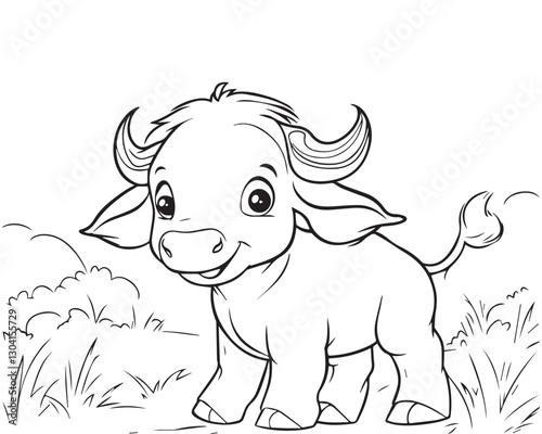 Cute baby buffalo coloring page for kids