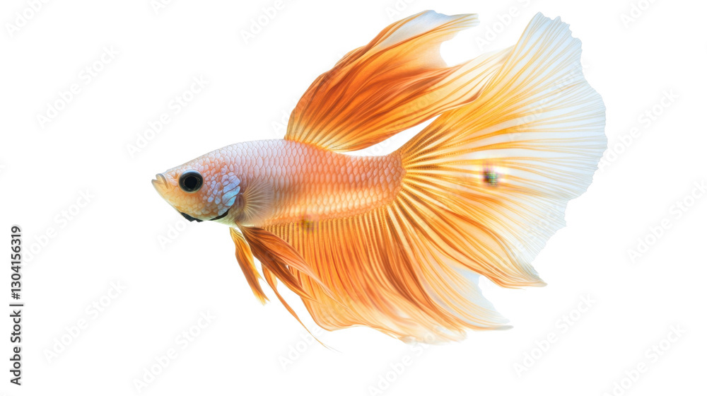 Fototapeta premium Goldfish and Siamese Fighting Fish Swimming in Clear Water with Orange and Gold Fins on White Background