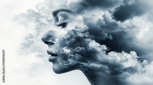 Woman's Face Merged with Stormy Clouds