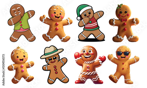 Cartoon dabbing gingerbread man cookie. Funny Dabbing Gingerbread Man Vector Cartoon. Funny winter character dancing celebrating holidays