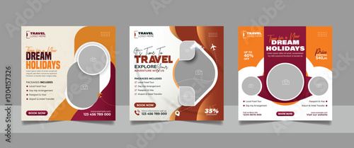 Travel tour agency promotion banner traveling business marketing social media post square flyer template	