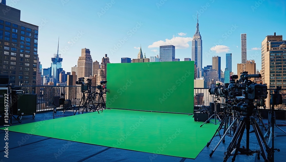 Fototapeta premium Rooftop NYC green screen filming setup (3)