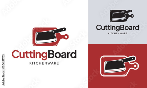Cutting Board with Meat Knife Cleaver Logo Design Template. Suitable for Restaurant, Kitchen, Chef, Butcher, Butchery, Meat Shop, Deli, Steakhouse, Kitchenware Cookware Store, Barbeque, etc