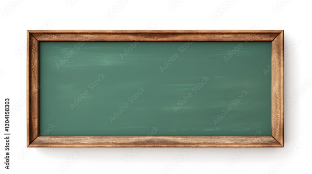 Empty green chalkboard or blackboard with wooden frame on white background for academic school or business presentation