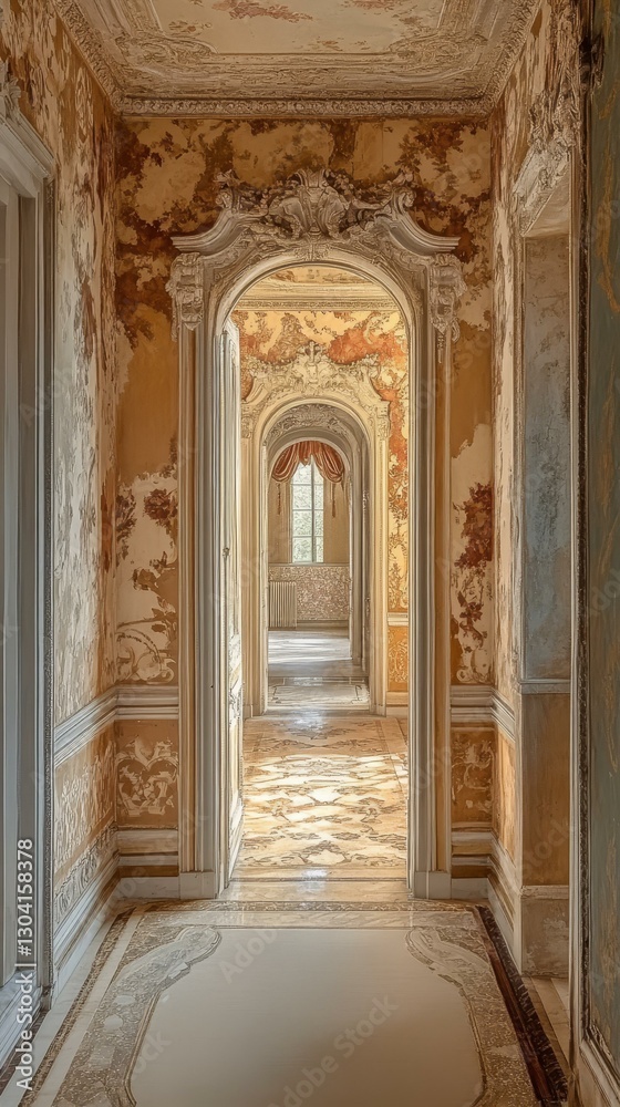 Obraz premium Elegant and Decaying Interior Hallway of a Grand Mansion