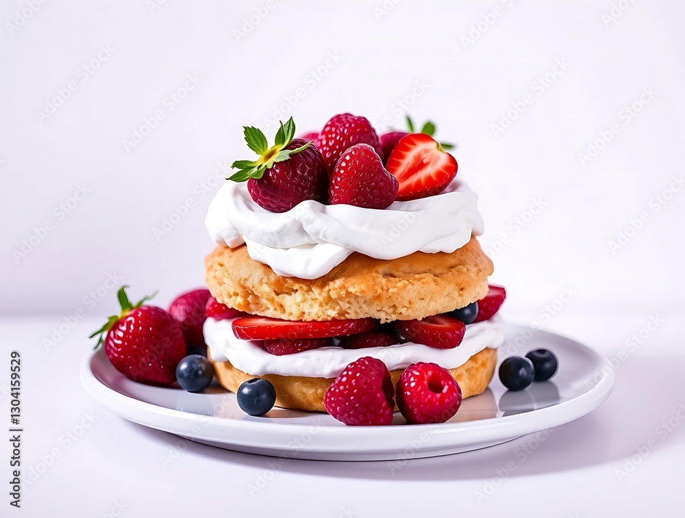 Layered Strawberry Shortcake Adorned with Whipped Cream and Fresh Berries, Beautifully Styled for a Fresh and Indulgent Dessert Experience - dessert stock-image Layered Strawberry Shortcake Adorned with Whipped Cream and Fresh Berries, Beautifully Styled for a Fresh and Indulgent Dessert Experience - dessert stock-image